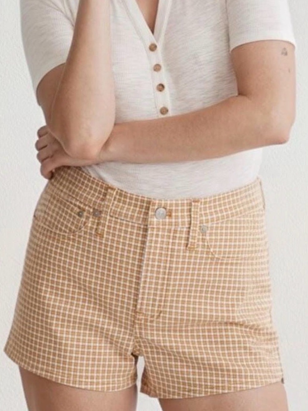 Madewell Perfect Vintage Jean Shorts in mini check in Autumn Gold Size 23
